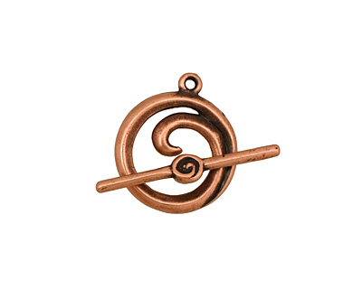 Antique Copper (plated) Simple Spiral Toggle Clasp 18x16mm, 24mm bar