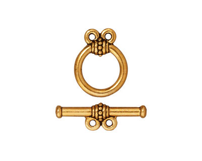 TierraCast Antique Gold (plated) Beaded 2-Loop Toggle Clasp 15x12, 20 Bar