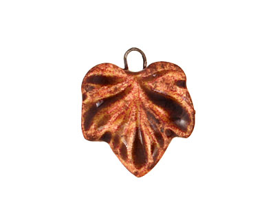 Earthenwood Studio Ceramic Rusty Small Wavy Leaf Charm 18x21mm