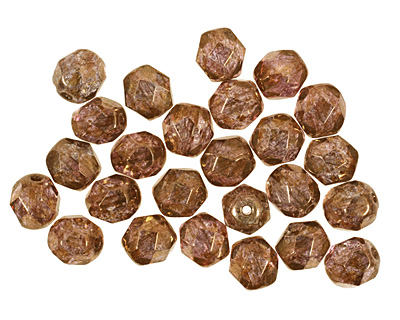 Czech Fire Polished Glass Luster Transparent Gold/Smoky Topaz Round 6mm