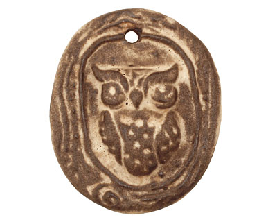 Gaea Ceramic Cream on Chocolate Owl (in a tree) Pendant 36x43mm