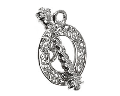 Silver (plated) Filigree Toggle Clasp w/ Roped Bezel Bar 21x32mm, 37x11mm