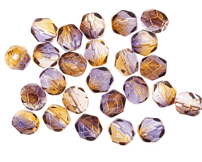Czech Fire Polished Glass Dual Coated Cantaloupe/Grape Round 6mm