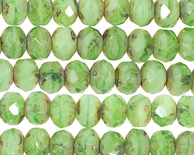Czech Glass Parrot Green Quartz Fire Polished Rondelle 6x9mm