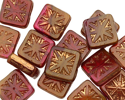 Czech Glass Luster Peanut Butter & Jelly Flower Window Square 10mm