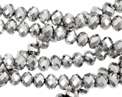 Metallic Silver Crystal Faceted Rondelle 6mm