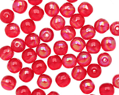 Czech Glass Luster Iris Red Round 6mm
