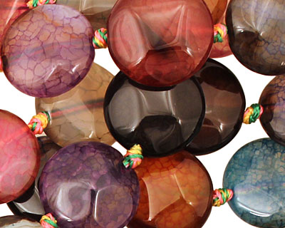 Rainbow Snakeskin Agate Faceted Puff Coin 14mm