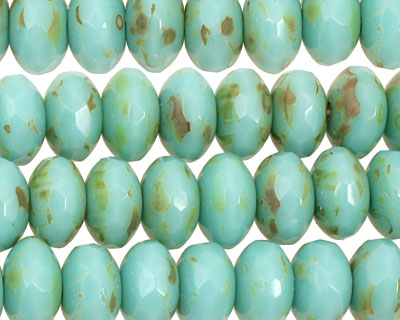 Czech Glass Robin's Egg Fire Polished Rondelle 4x7mm