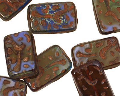 Czech Glass Denim Dreams Groovy Rectangle 18x12mm
