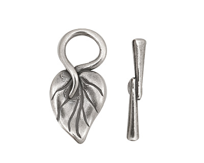 Antique Silver (plated) Simple Leaf Toggle Clasp 26x13mm, 23mm bar
