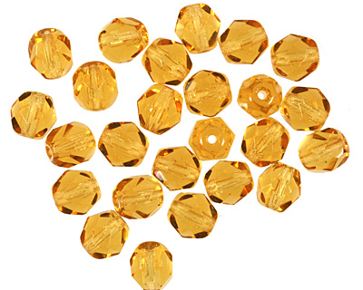 Czech Fire Polished Glass Medium Topaz Round 6mm