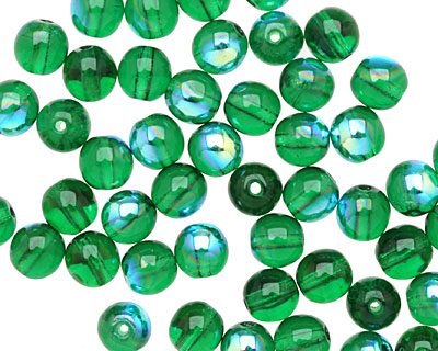 Czech Glass Green Emerald AB Round 6mm