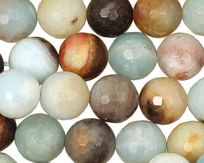 Amazonite Blk. Tourmaline Faceted Round 12mm