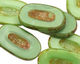 Czech Glass Apple Green Picasso Carved Oval 26x15mm