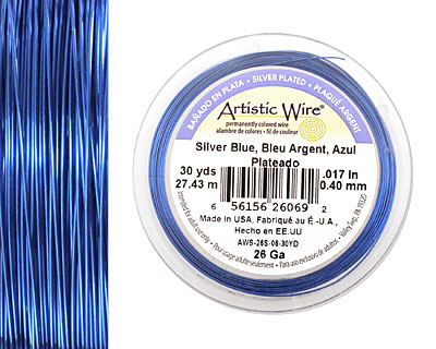 Artistic Wire Silver Plated Silver Blue 26 gauge, 30 yards