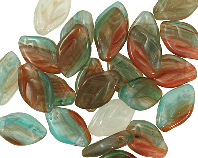 Czech Glass Spearmint w/ Ruby Leaf Drop 8x12mm