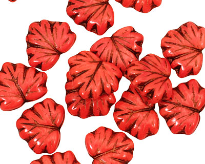 Czech Glass Pink Silk Picasso Maple Leaf 10x13mm