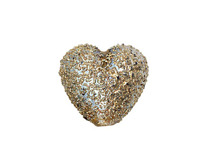Grace Lampwork Golden Green Metallic Heart 19-20mm
