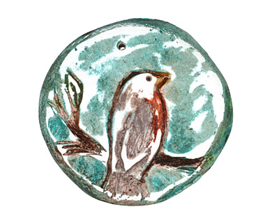 Humble Beads Polymer Clay Teal Robin Pendant 34mm