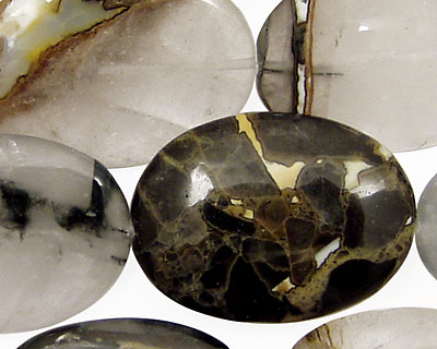 Black Rustic Quartz Flat Oval 30x20mm