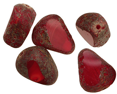 Czech Glass Oxblood Stone Picasso Chunky Table Cut Nugget 19x16mm