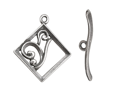 Antique Silver (plated) Diamond w/ Swirls Toggle Clasp 28x24mm, 29mm bar
