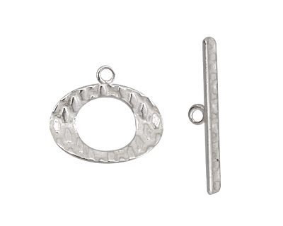 Silver (plated) Textured Oval Toggle Clasp 16x19mm, 27mm bar