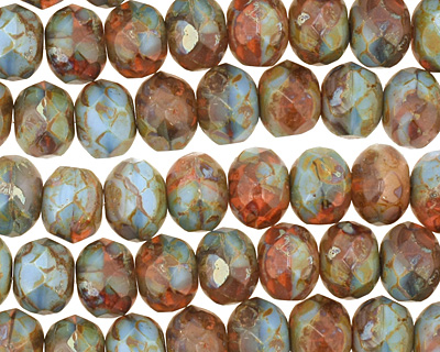 Czech Glass Copper Patina Fire Polished Rondelle 6x9mm