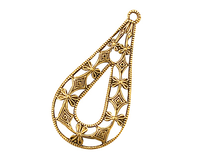 Stampt Antique Gold (plated) Dragonflies & Diamonds Filigree Drop 18x35mm