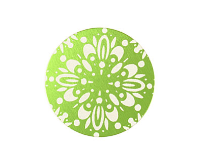 Lillypilly Lime Green Kaleidoscope Anodized Aluminum Disc 25mm, 24 gauge