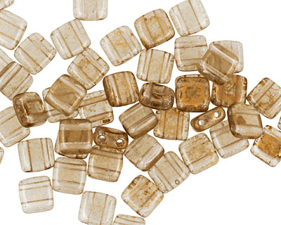 Czech Glass Black Diamond with Gold Marble 2-Hole Tile 6mm