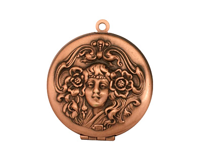 Antique Copper (plated) Round Maiden Heirloom Locket 30x35mm