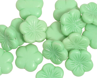 Czech Glass Apple Green (matte) 5 Petal Daisy 14mm