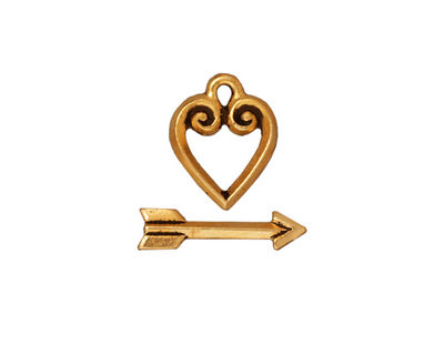 TierraCast Antique Gold (plated) Heart & Arrow Toggle Clasp 14x11mm