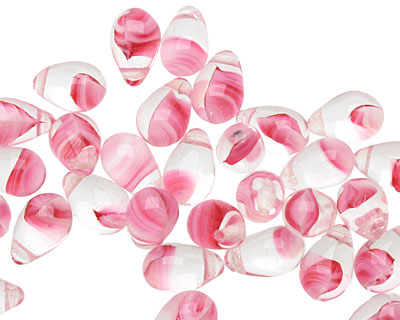 Czech Glass Crystal/Pink Teardrop 6x9mm