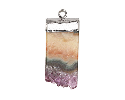 Amethyst Slice Pendant Set in Silver (plated) 12-13x27-29mm