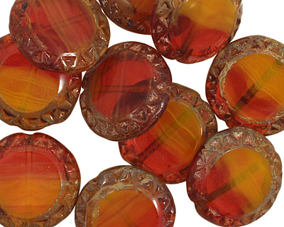 Czech Glass Harvest Tribal Coin 16mm