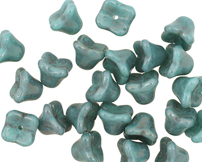 Czech Glass Luster Teal Bellflower 6x7mm