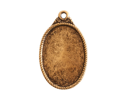 Nunn Design Antique Gold (plated) Ornate Flat Oval Tag 17x29mm