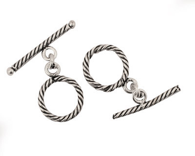 Antique Silver (plated) Rope Toggle Clasp 15mm, 26mm bar